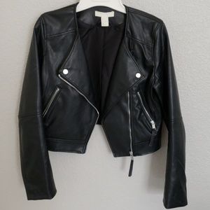 Black faux leather moto jacket
